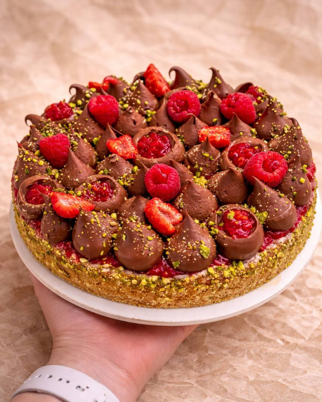 Chocolate Pistachio Raspberry Tart